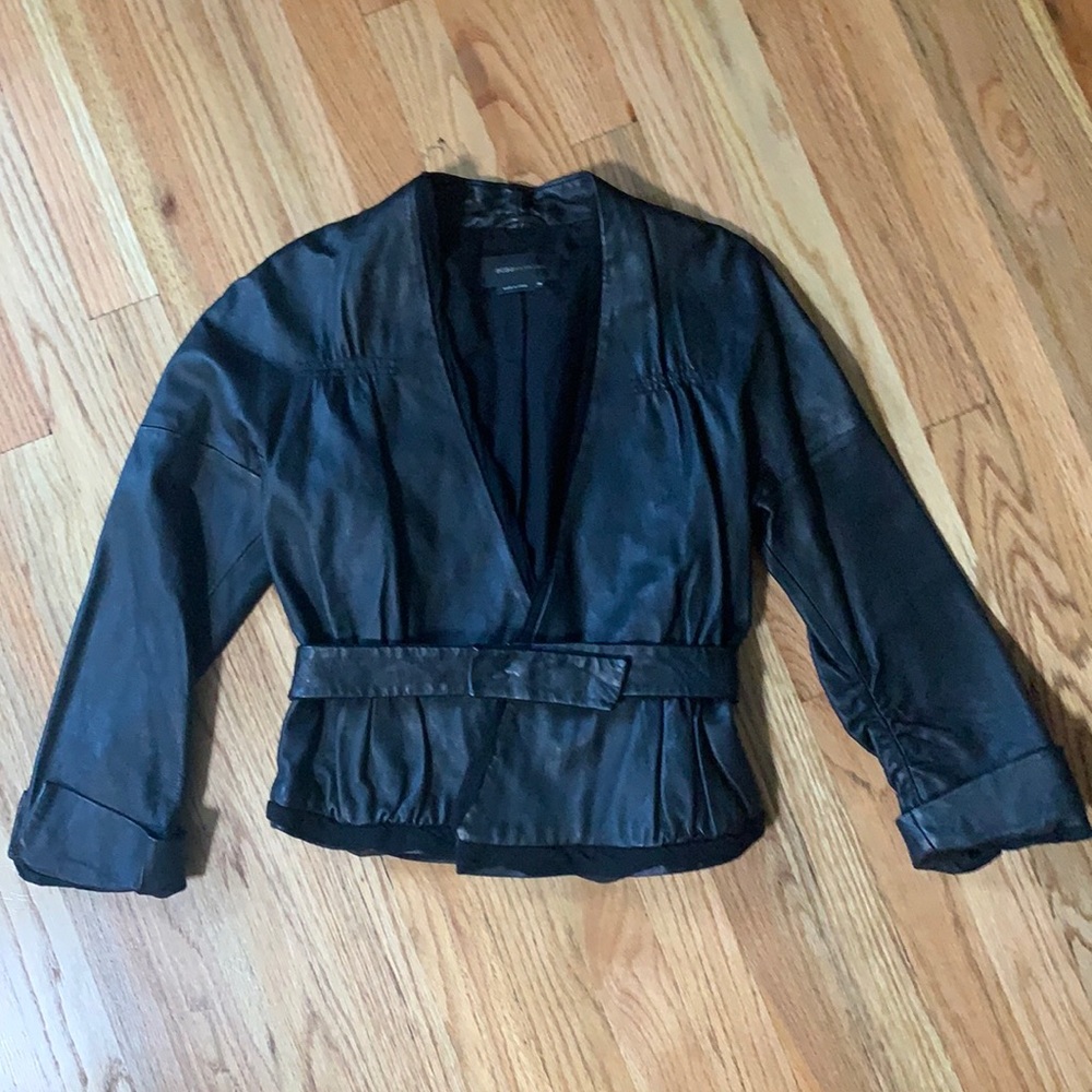 Bcbg maxazria black leather coat